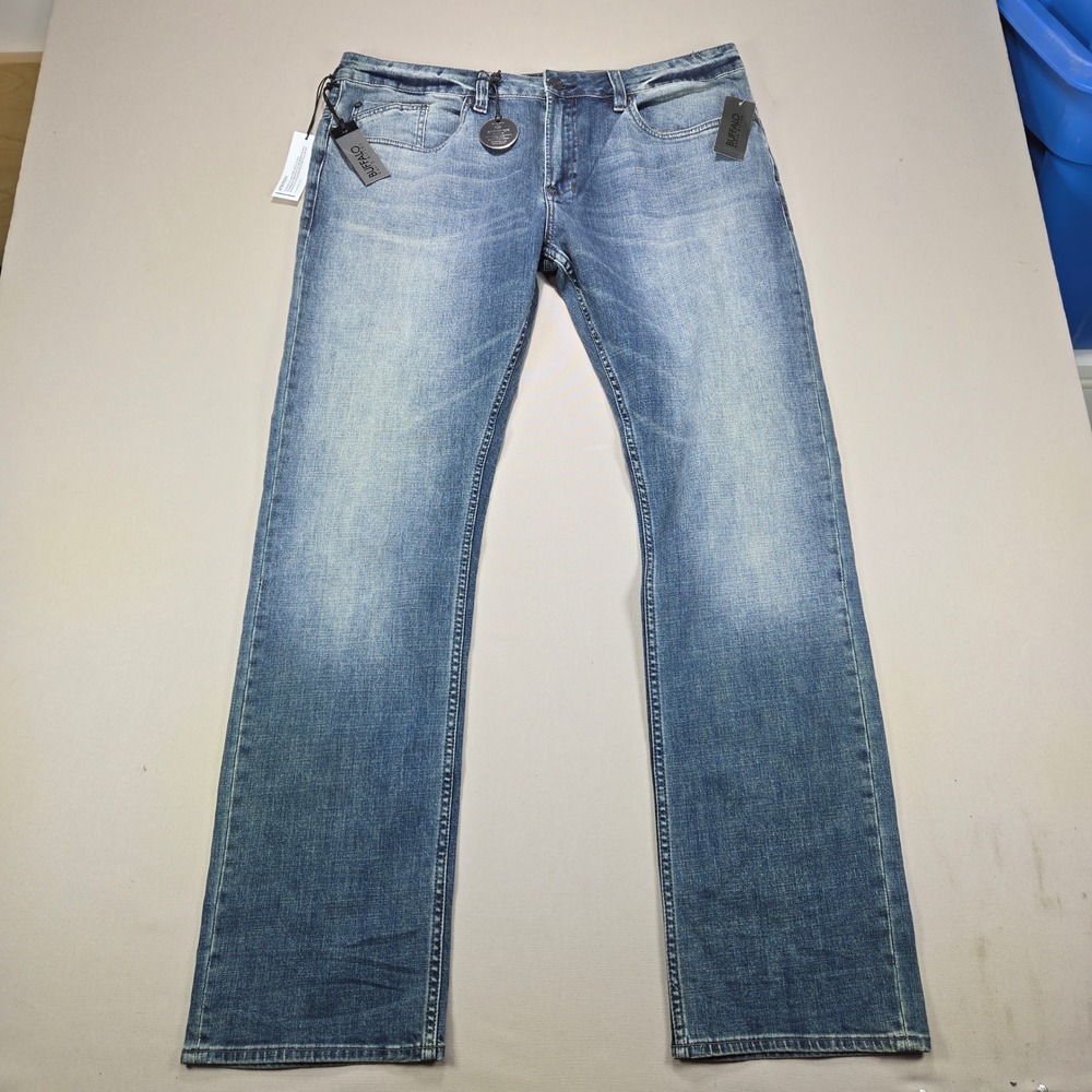 Buffalo David Bitton Evan-X Slim Straight Stretch Sanded Blue Jeans Mens 38x34